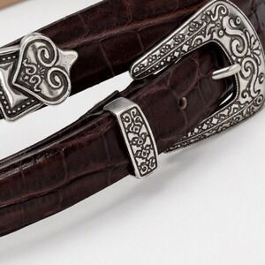 Lake Shore Drive Womens‎ Large Brown Croc Embossed Leather Western Belt Silver